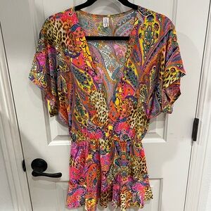 Luli Fama Colorful V Neck Ruffle Dress